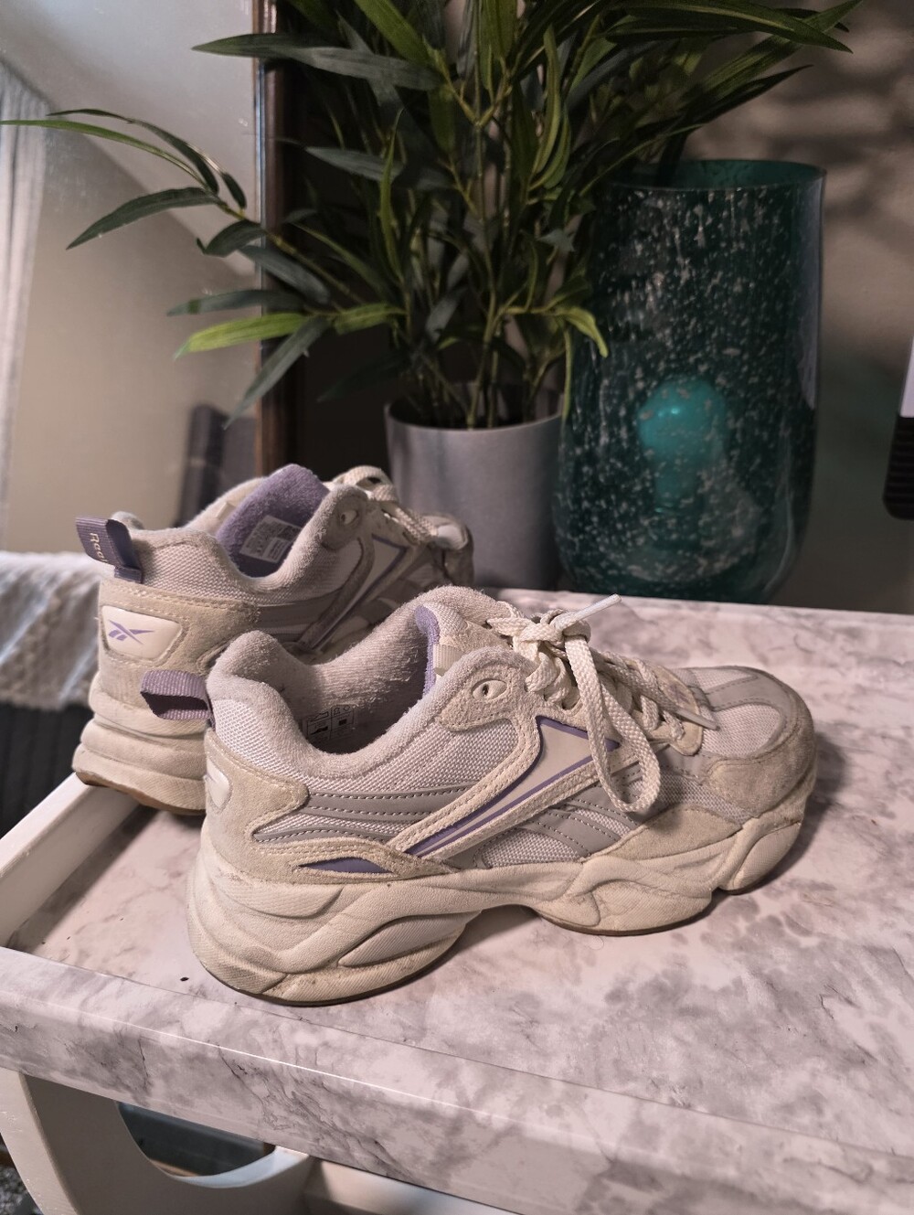 Reebok Women's Beige and Light Purple Chunky Sneaker Size 9